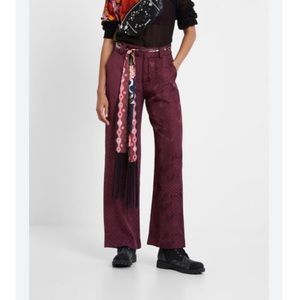 Desigual deep purple printed trousers with belt nwt 46